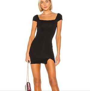 Superdown Revolve Black Ribbed Mini Dress with back bow size Small